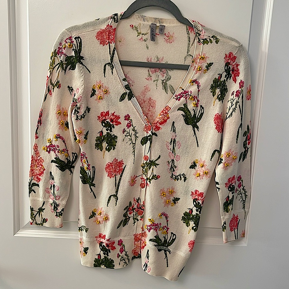CASLON CARDIGAN V Neck/ Floral/Knit/Embelishments/ 3/4 L Sleeve